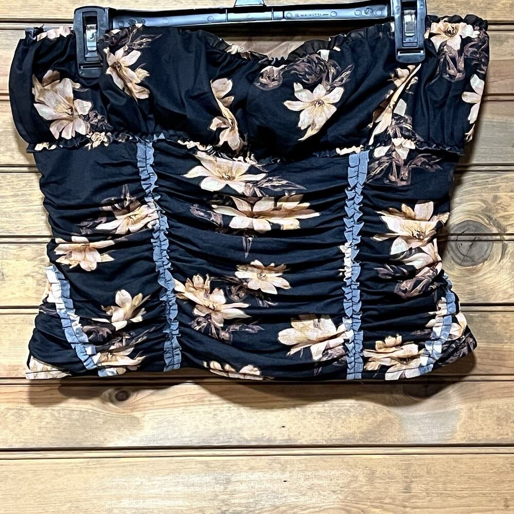 Free People Women’s Tube Top Floral Ruching Size L Hippie Boho Peasant